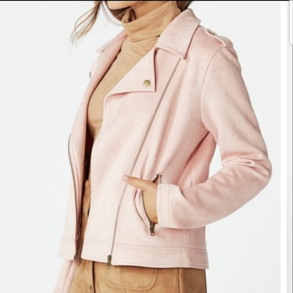 Justfab Casual Mellow Rose Faux Suede Moto Jacket - Picture 2 of 8